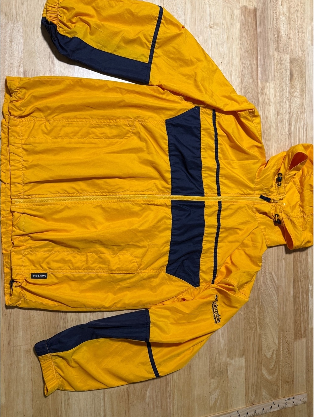 Women’s Columbia Sportswear Packable Windbreaker Jacket Yellow Navy Size Medium